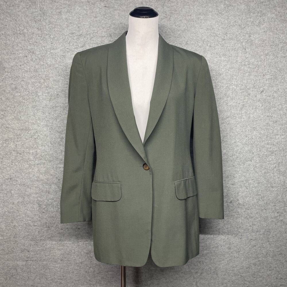 Vtg 80-90s Jones Wear Sage Green 1-button Womens 10 Blazer Shawl Lapel Career - Picture 9 of 9
